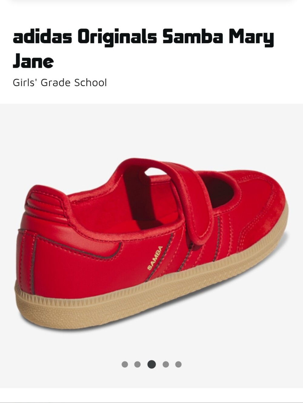 adidas Originals Kids Samba Mary Jane in Red with Gum Sole